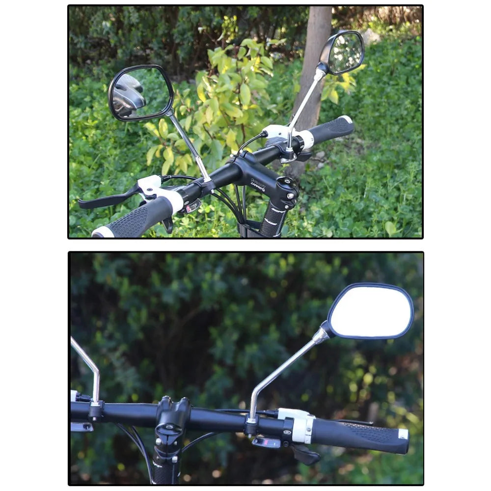 The bicycle rearview mirror can rotate 360 degrees. There is a reflector on the back of the bicycle rearview mirror.