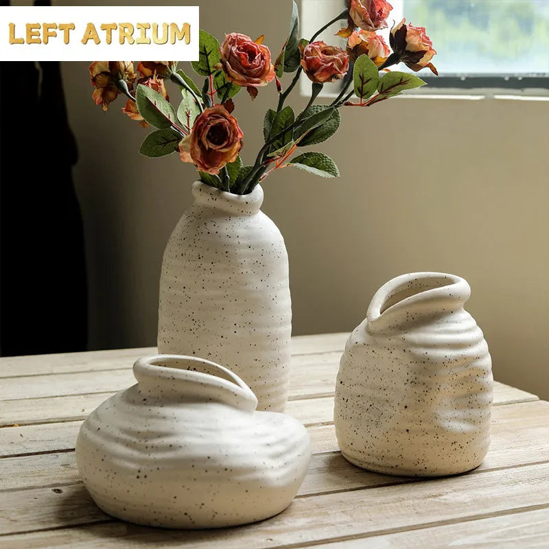 Stoneware Vase Ornaments Dried Flowers Flower Table Ceramic Flower Utensils Simple Modern Creative Home Interior Soft Decoration
