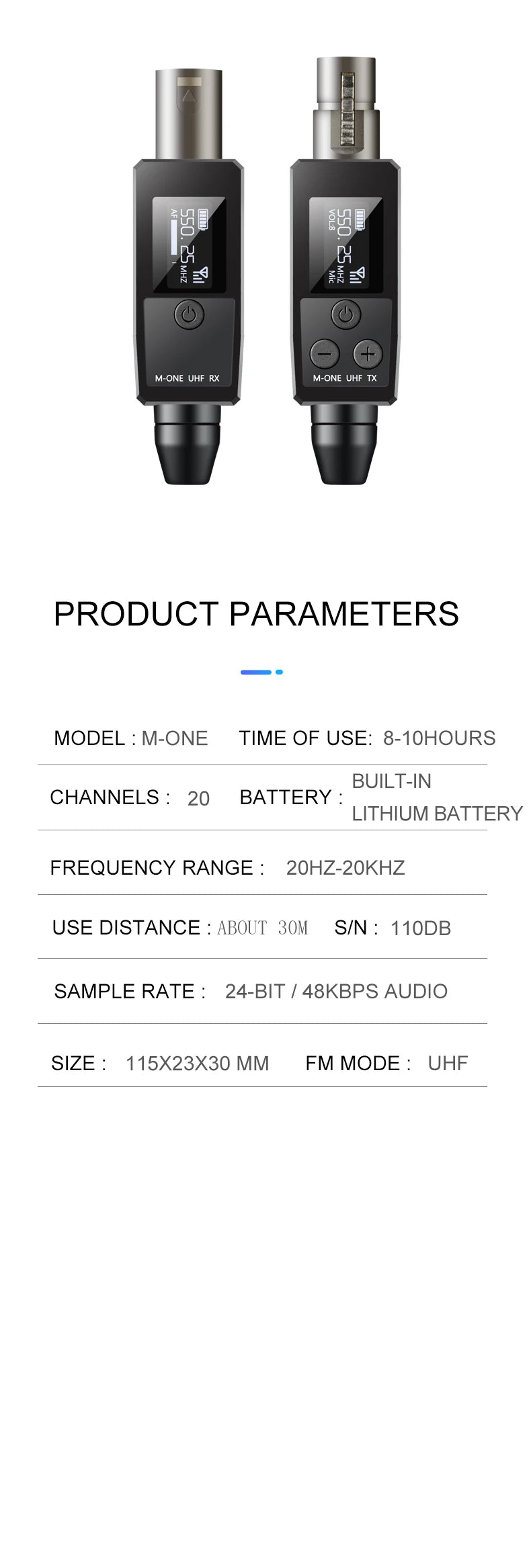 M-ONE UHF Microphones DSP Wired To Wireless System XLR Transmitter Receiver Signal Adapter For Dynamic 48v Condenser Microphone
