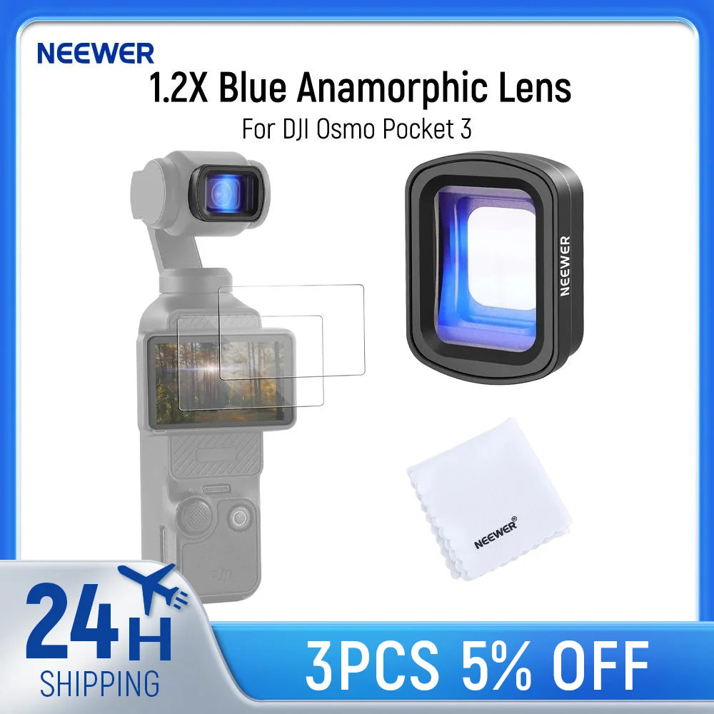 NEEWER 1.2X Blue Anamorphic Lens For DJI Osmo Pocket 3 Creator Combo Accessories, HD Optical Glass Magnetic Effect Lens