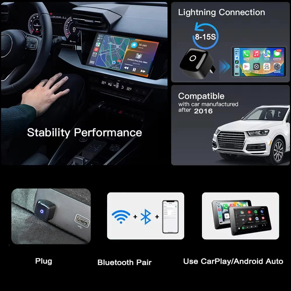 Skilldrive 2025 Upgraded Wireless CarPlay Adapter Wireless Android Auto AI Smart Box Intelligent Systems for Wired CarPlay Car
