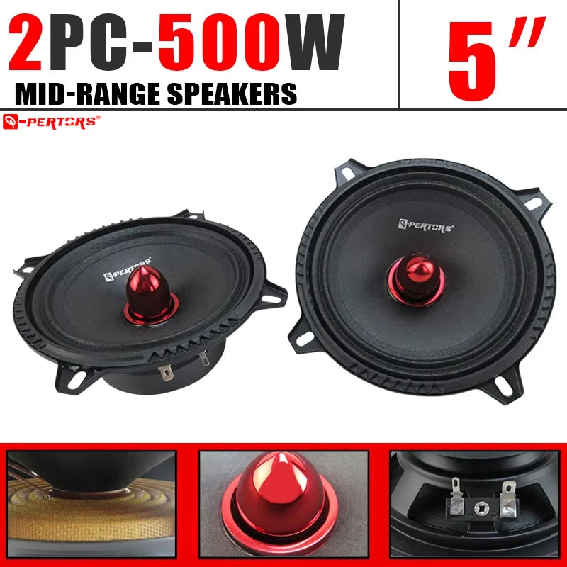 1 Pair 5-Inch Mid-Range Speakers (2X500W) Car Door Speaker Surround Sound Systems Music Players High-Fidelity Audio Speaker