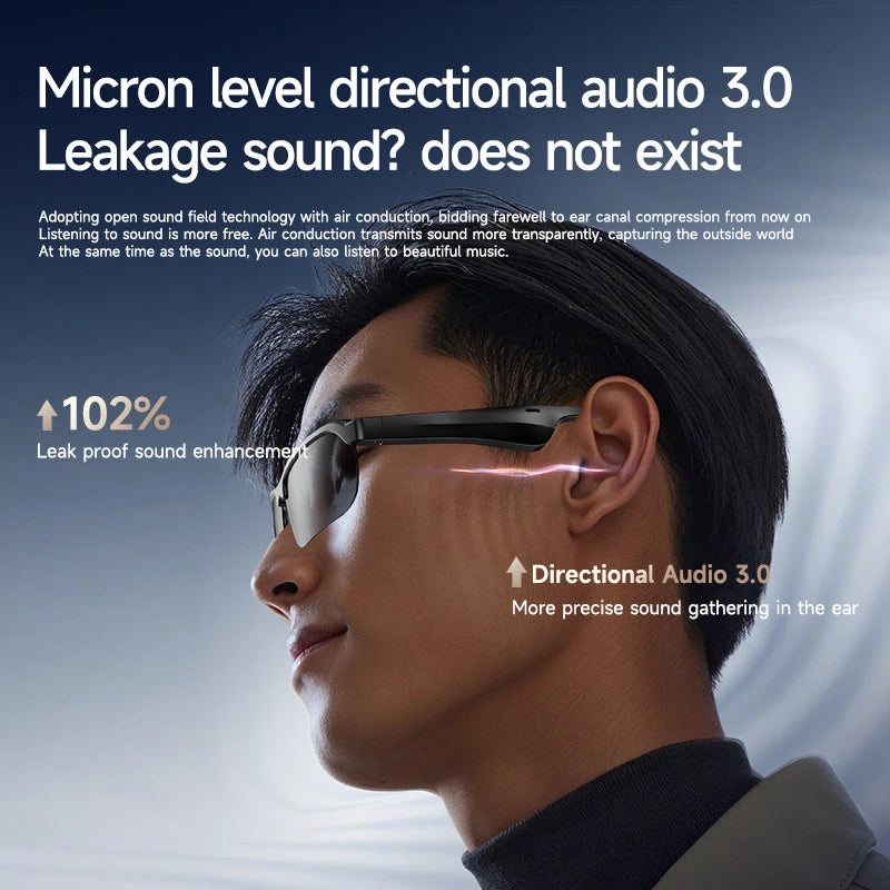 AI HD Smart Glasses Bluetooth Music Glasses Voice Assistant Calling Control Music UV Polarized Multifunctional Sunglasses