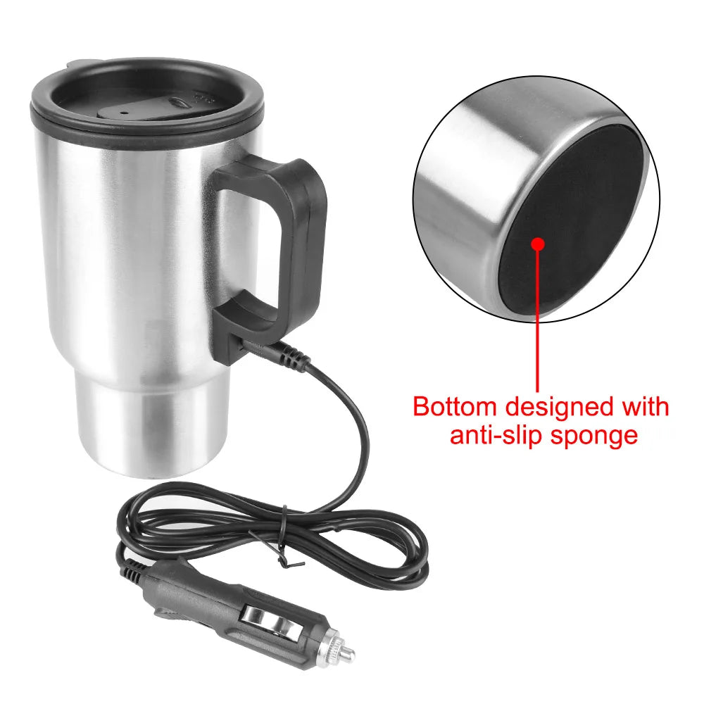 Water Coffee Milk Thermal Mug 12V 450ml Stainless Steel Vehicle Heating Cup Electric Heating Car Kettle Camping Travel Kettle