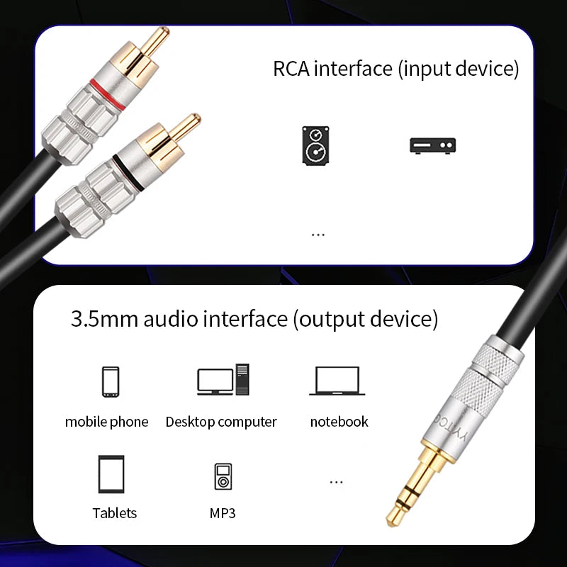RCA Cable HiFi Stereo 3.5mm to 2RCA Audio Cable AUX RCA 3.5 Jack Splitter for Amplifiers Audio Home Theater DVD Speaker Cord