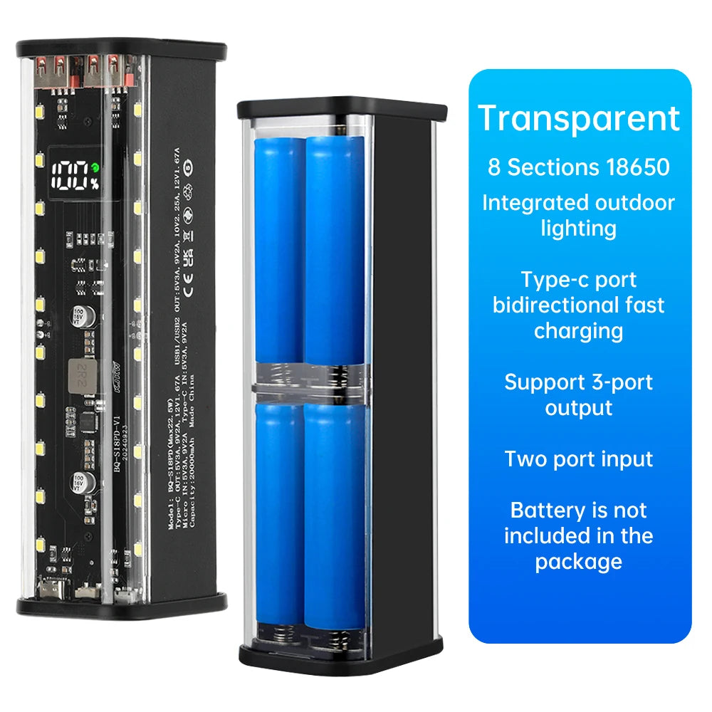 8*18650 Power Bank Battery Case 22.5W PD 45W Fast Charging Battery Storage Box Welding Free USB+Type-C Port