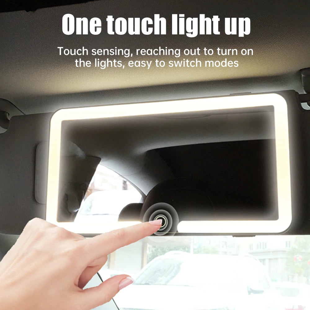 1pc Car LED Makeup Mirror HD Mirror Three Gear Adjustment Sun Visor Plate Interior RearMirror Dimmable Auto Vanity Mirror