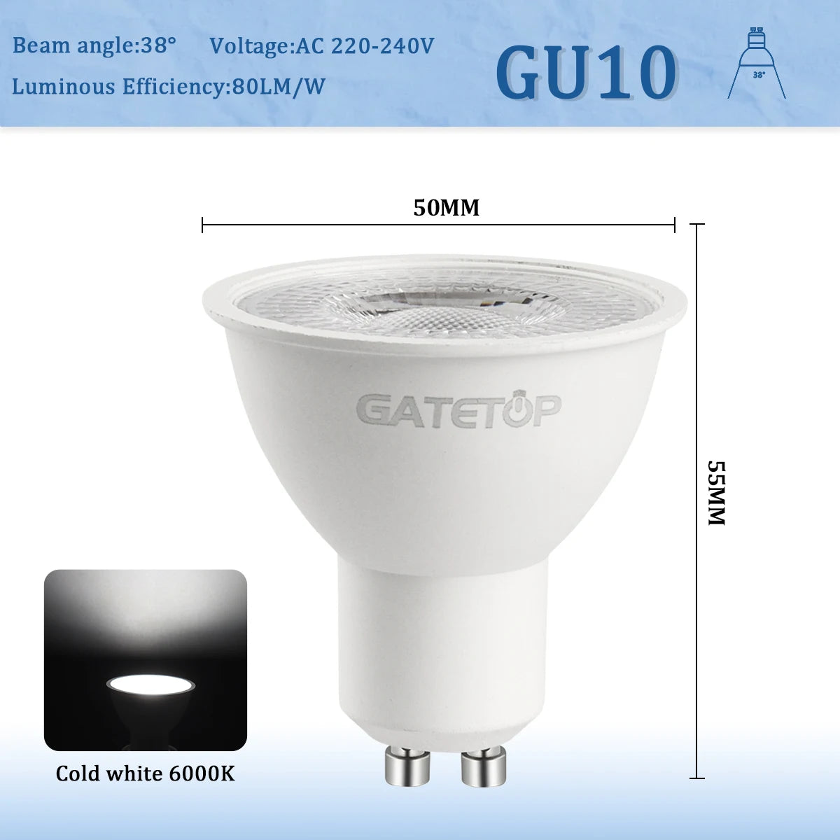 4-20pcs GU10 Led Spotlight Bulb dimmable warm cold white light 120° 38° 3000K 4000K 6000K  for home bedroom derec Recessed Light