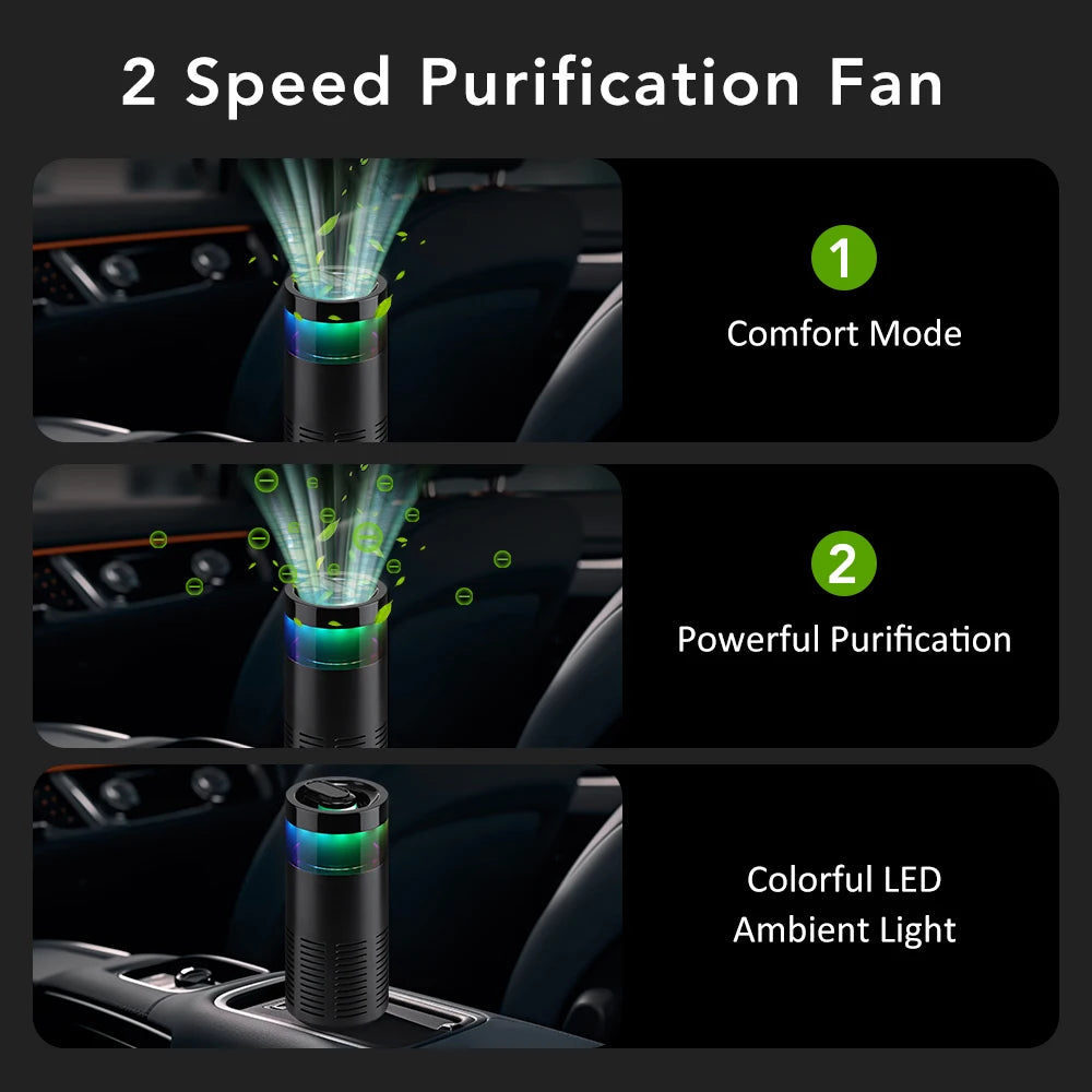 Mini Car Air Purifier Eliminate Pet/Smoke Odor Purification Ionizer Gift Aroma Stick Negative Ion Air Freshener  Ambient Light