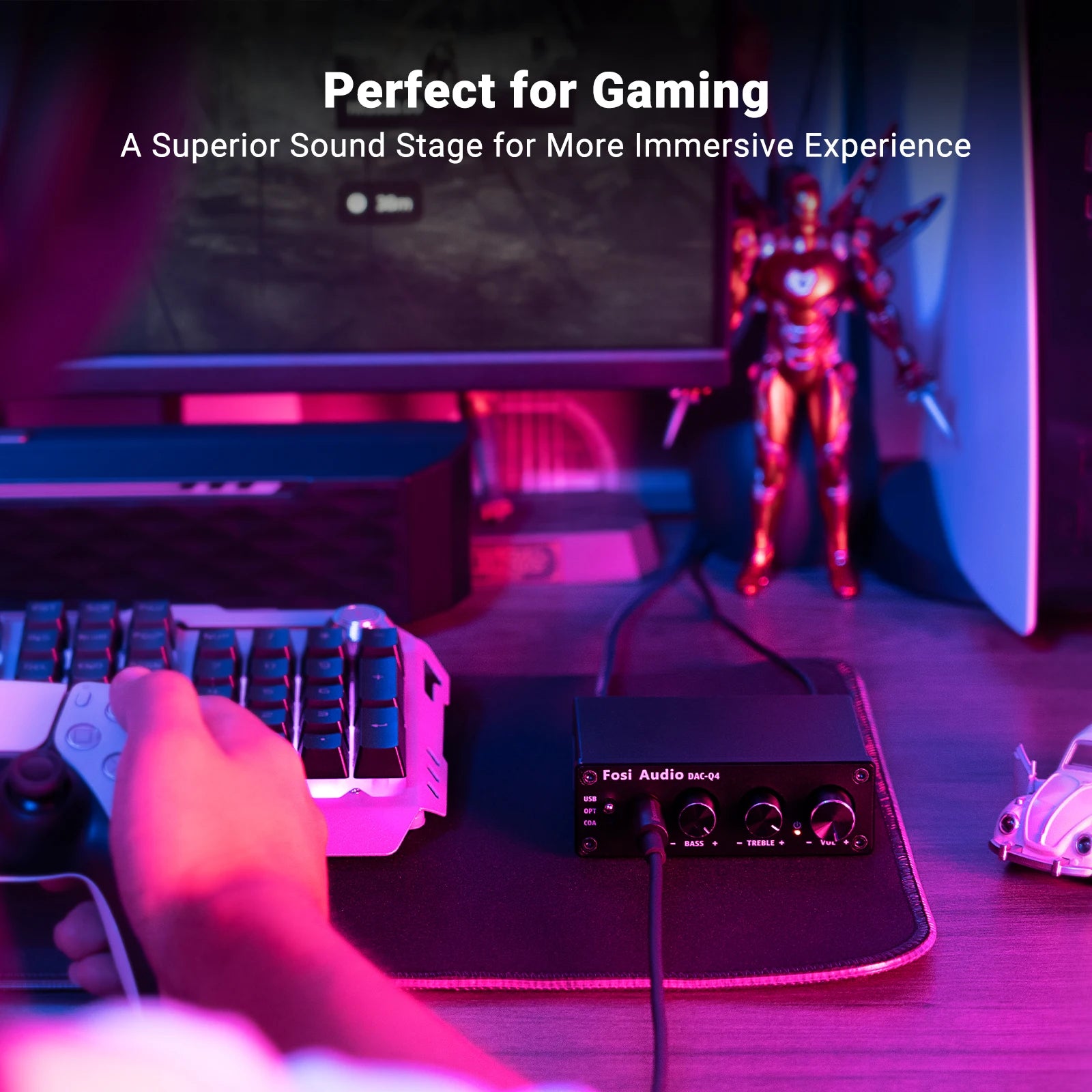 Fosi Audio Q4 Mini Stereo USB Gaming DAC & Headphone Amplifier Audio Converter Adapter for Home/Desktop Powered/Active Speakers
