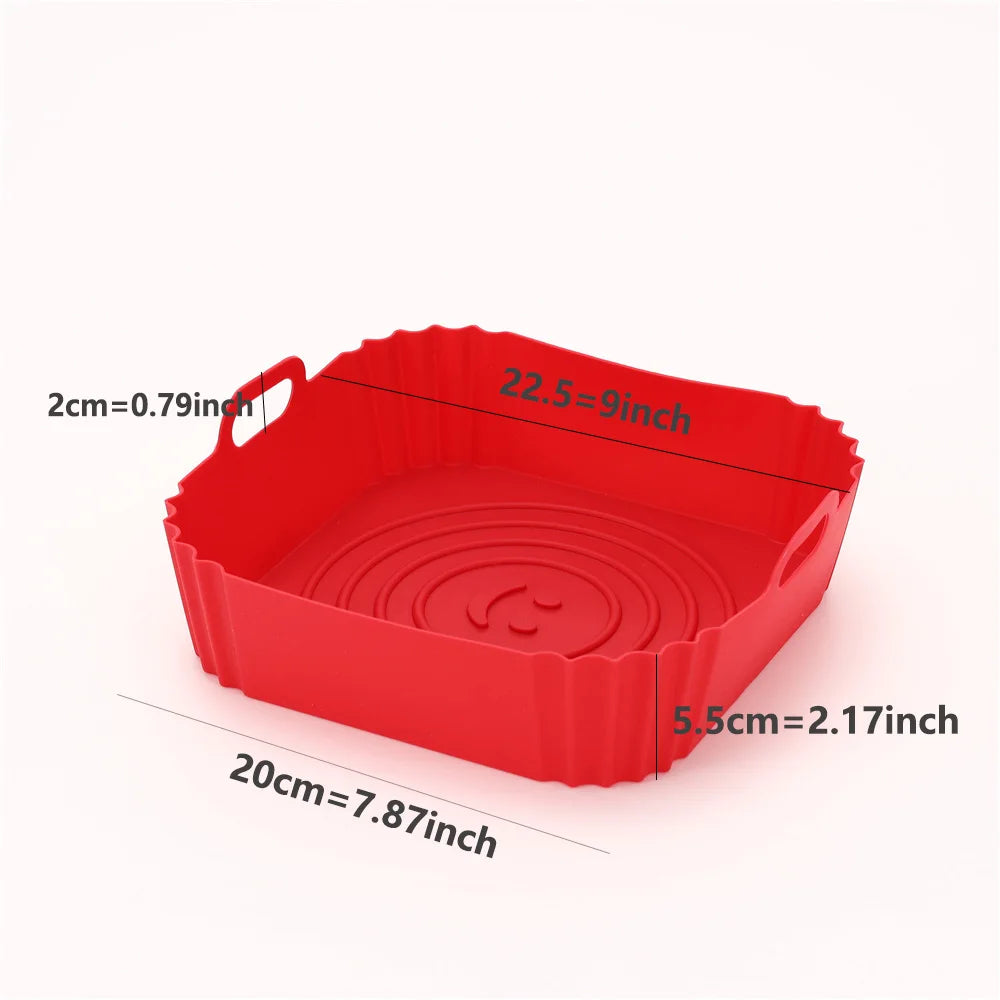 22cm Air Fryers Oven Baking Tray Fried Chicken Basket Mat AirFryer Silicone Pot Square Replacemen Grill Pan Accessories Tool