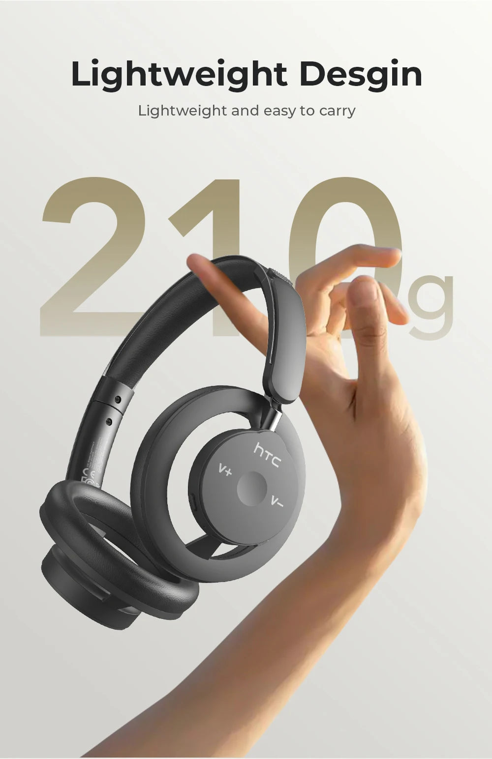HTC HP06 Open-Ear Wireless Headphones Bluetooth V6.0 Airy Foldable AI Translate Headset for PC Laptop Phone TV Ultralight Hollow
