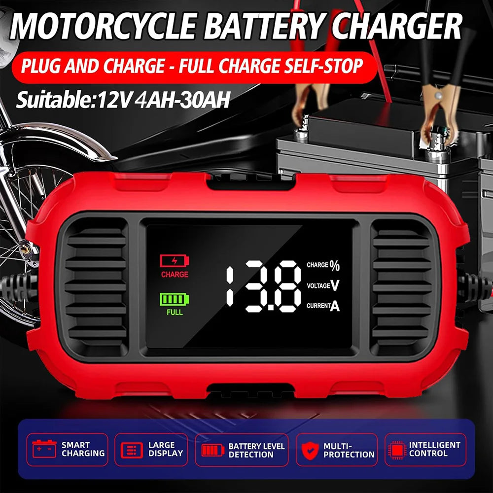 Smart Battery Charger For Lead-Acid Battery Charger Digital For Car Motorcycle Scooter Battery Charging Battery Maintenance