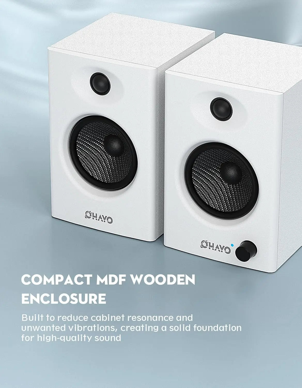 OHAYO 60W Computer Speakers for Music Gaming, Active Bluetooth 5.3, Stereo 2.0 Speakers for Desktop PC or Laptop, Aux RCA Input