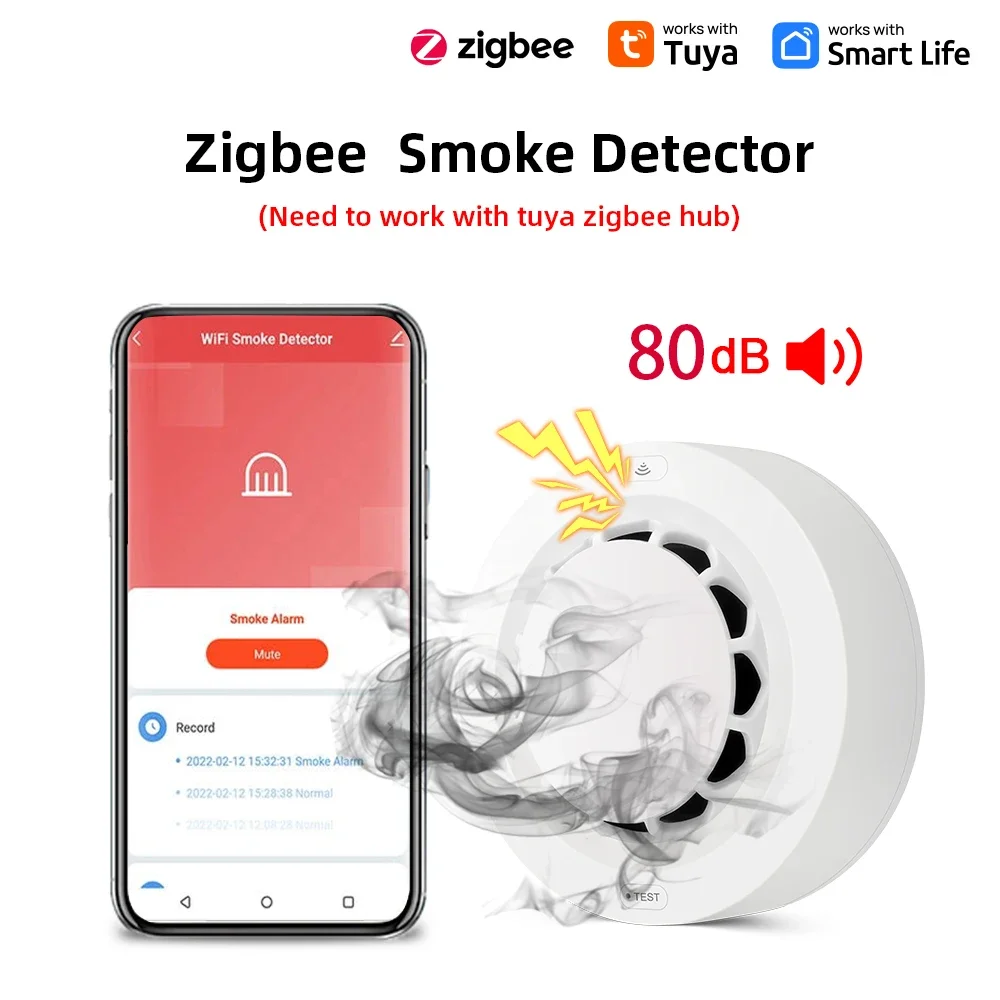 Tuya Zigbee Fire Alarm Detector Smoke Sensor Home Security Alarm for Home Security Should Work with Tuya Zigbee Hub