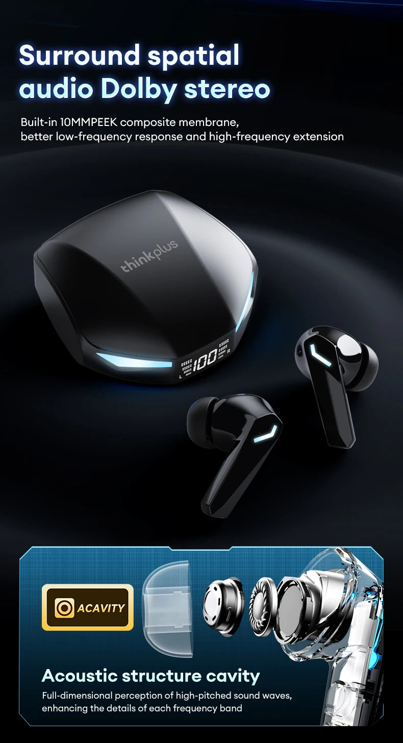 Choice Lenovo GM2 Pro Gaming Headset LED Digital Display Wireless Sport Earbuds HD Call Low Latency Headphones Waterproof