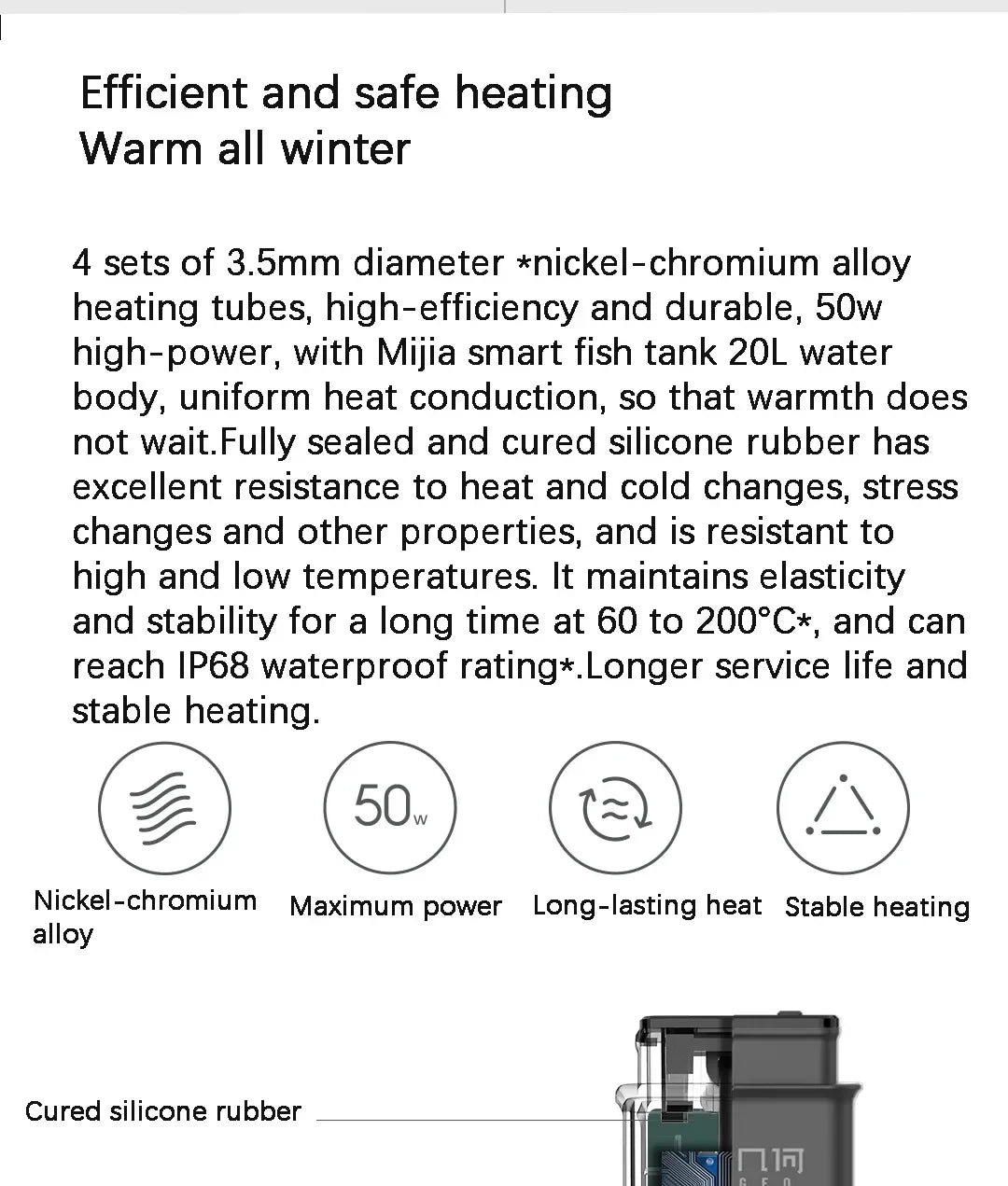 DESGEO 50W Smart Aquarium Heater - APP Control, Intelligent Constant Temperature  Precise Thermostat for Fish Tanks