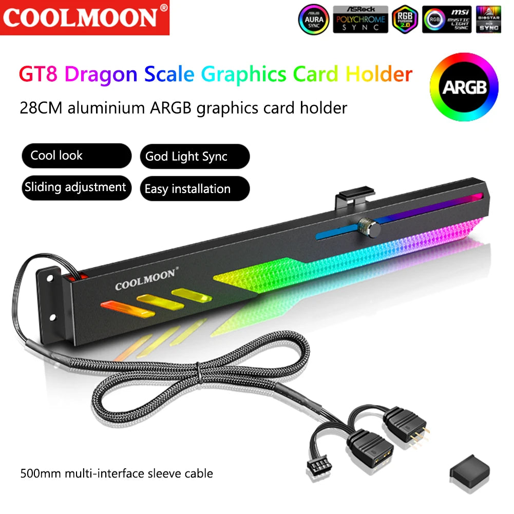 GCC-PRO Graphics Card Radiator Holder PC Cooling Fan 5V 3Pin ARGB Horizontal GPU Video Card Stand 1800RPM Cooling Fan for PC