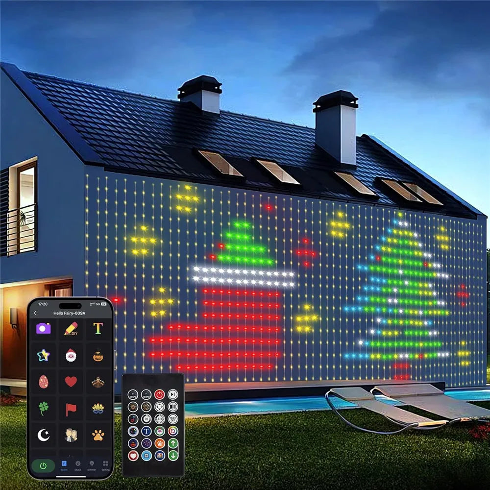 Smart LED Curtain Lights USB,400 LED Dynamic Pattern DIY Curtain String Lights with App & Remote for Birthday Easter Gift