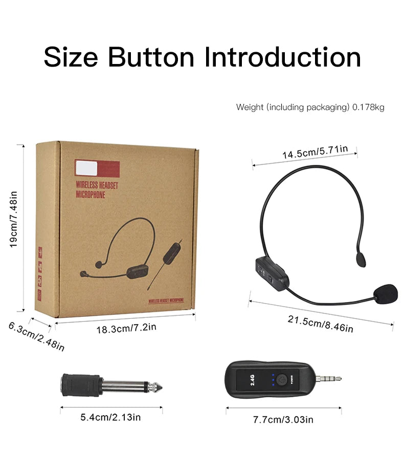 2.4G Head-mounted Wireless Microphones Headset Transmitter with Receiver For Voice Amplifier Speaker Teaching Tour Guide