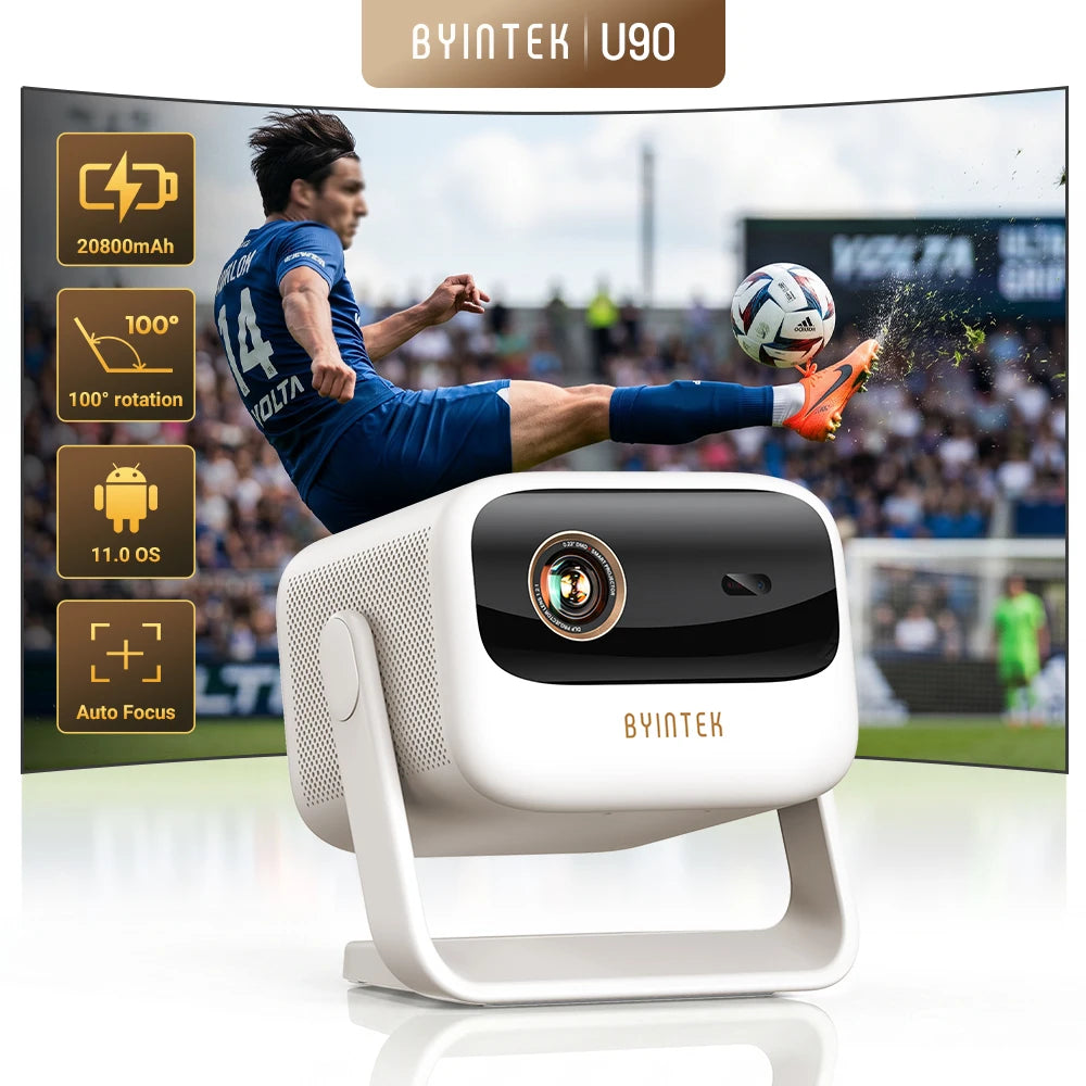 BYINTEK U90 Projector 4K Full HD1080P Cinema Android 11.0 WiFi Mini Portable 1080P Home Theater Video DLP Projector with Battery
