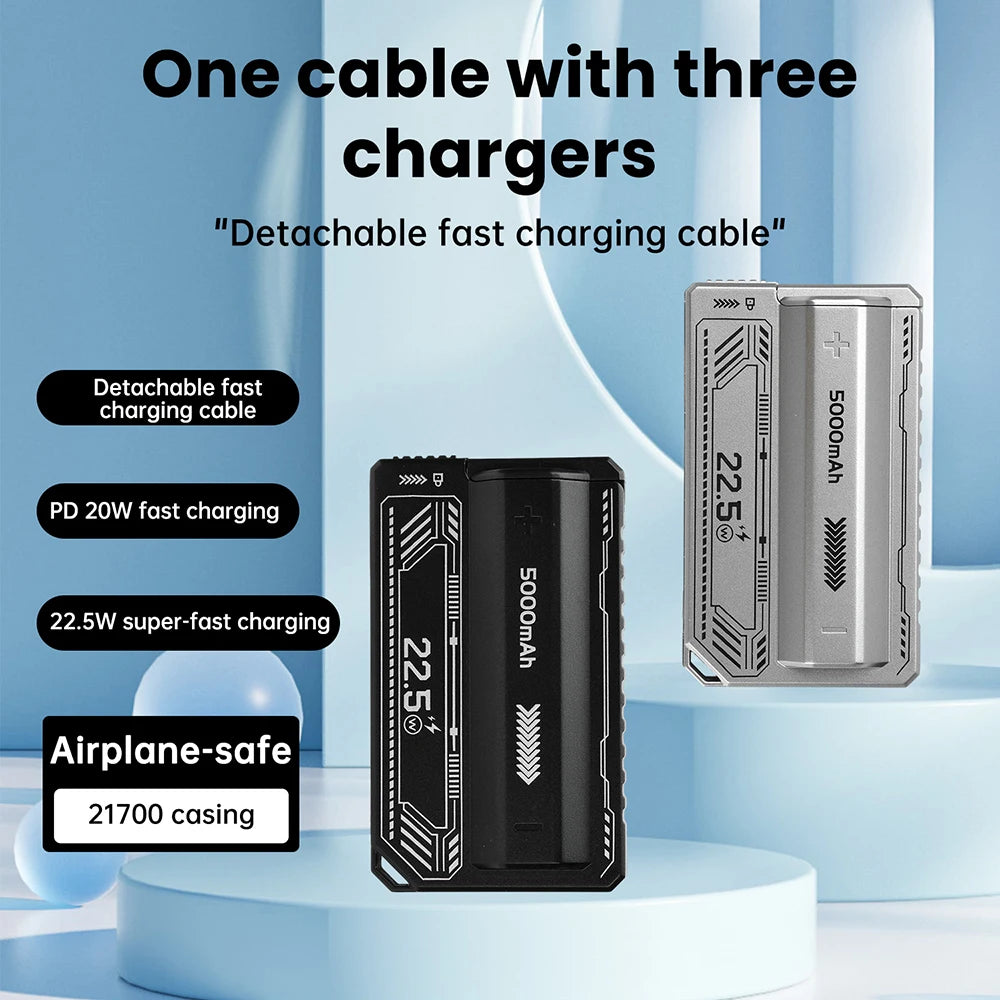 PD20W Power Bank Case High-Capacity 21700 Battery Case Fast Charging Built-in Cable Detachable DIY Power Bank Box
