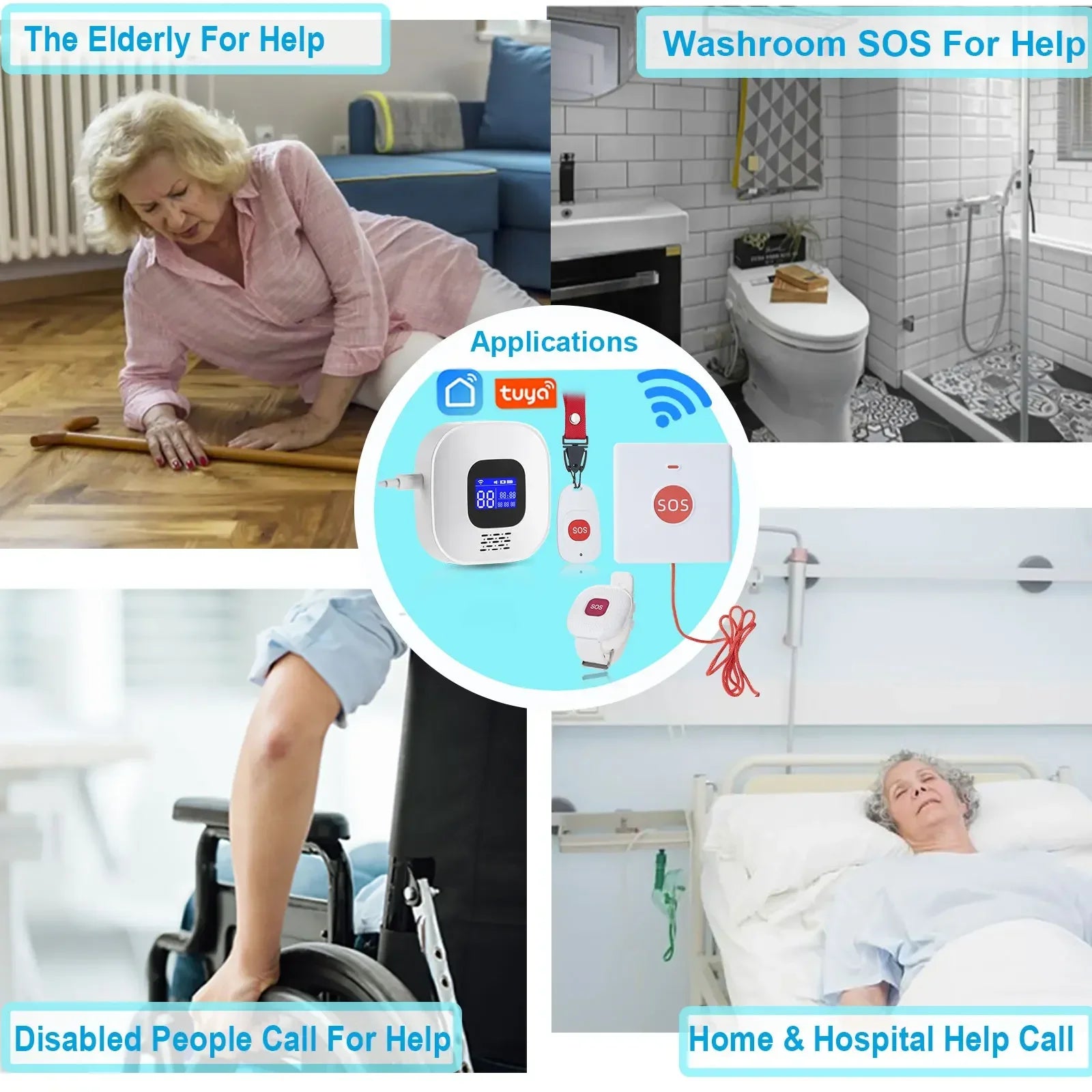 Topvico Tuya SOS Button WiFi Emergency Button for the Eldely Alarm, Fall Alert Call, Panic Button Bracelet Seniors Old People