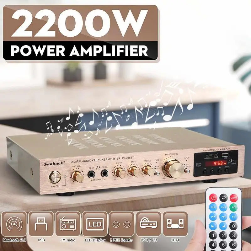110/220V 2000W Bluetooth 5.0 Audio Power Amplifier Home Theater Amplifiers amplificador Audio Support FM USB with Remote Control