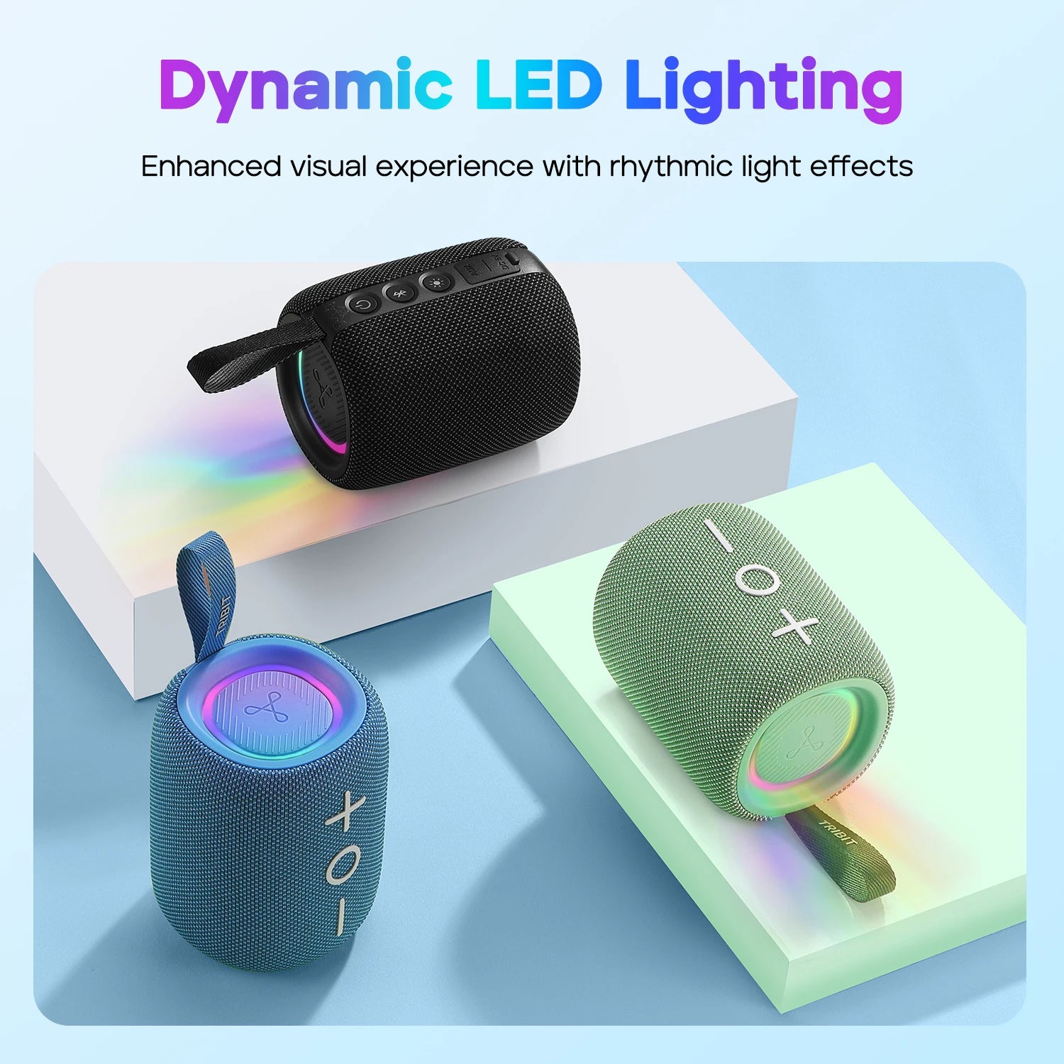 TRIBIT New StormBox Mini+ Portable Bluetooth Speaker,12W Power 360° Sound With XBass, LEDs, APP Control, IPX7 Waterproof Outdoo