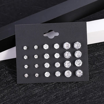 New 12 Pair/Pack White Shiny Wedding Stud Earrings Set For Women Men Crystal Jewelry Accessories Jewelry Earrings