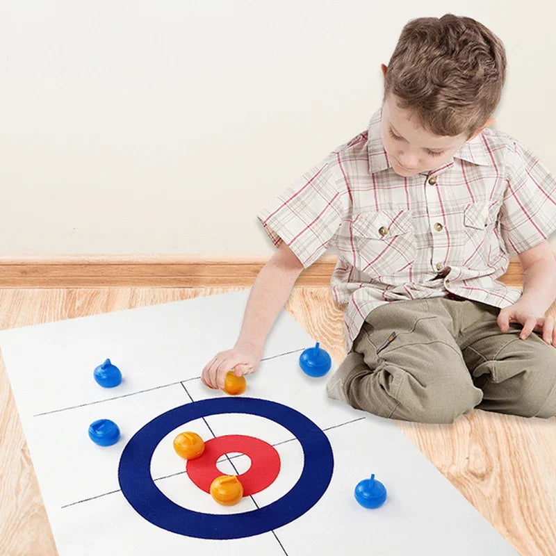 Family Fun Board Games for Kids & Adults: Tabletop Curling Game with 8 Rollers & Shuffleboard Pucks!