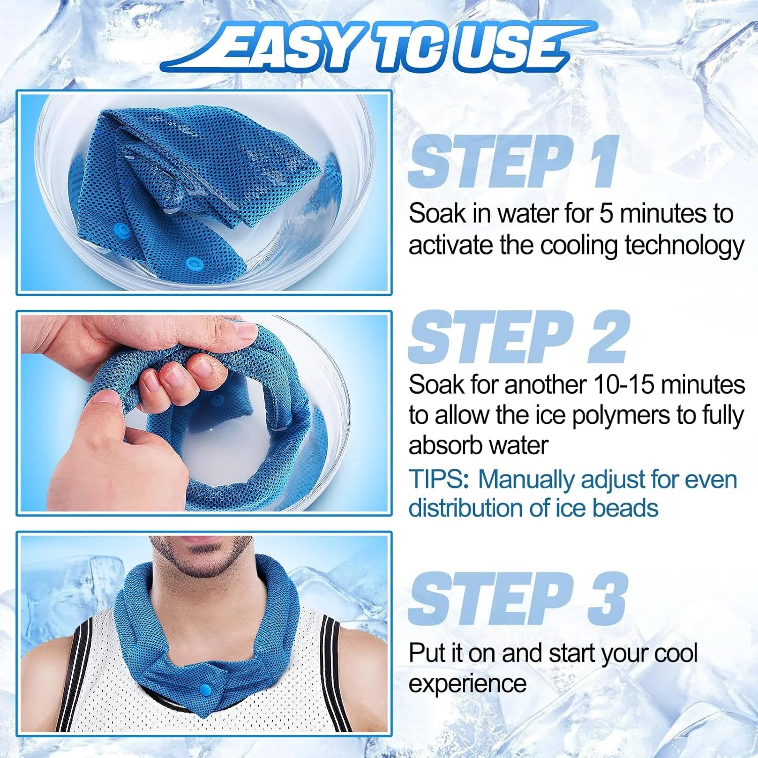 3 Pcs Cooling Neck Wraps - Cooling Towels with Ice Polymer, Soft Breathable Neck Coolers for Summer Heat Sports Gym Workout Men