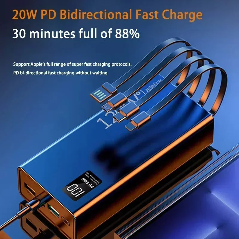 Lenovo 120W 50000mAh High Capacity Power Bank 4 in 1 Cables Fast Charging Power Bank Portable Charger for iPhone Samsung