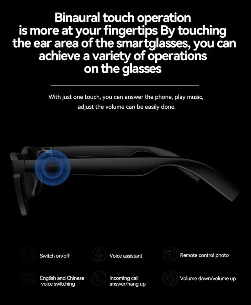 Lenovo AI Smart Glasses Remote Control Touch Photography Voice Assistant Wireless Bluetooth Call Headphone For Men Women Gifts