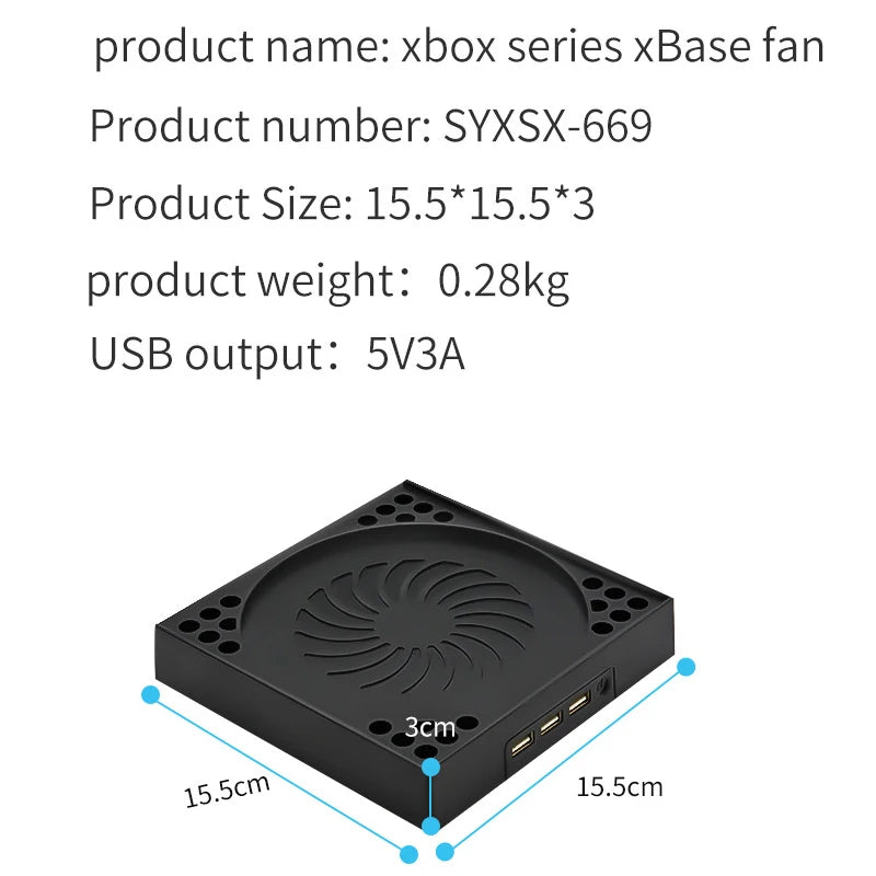 Cooling Fan for Xbox Series X with 3 USB Port Xbox Series X External Cooler Turbo Temperature Control Fan Console Standing Mount