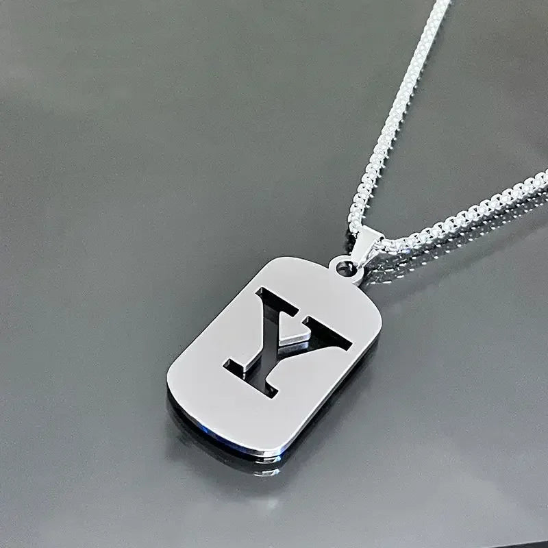 Fashion Punk A-Z Initial Tag Letter Stainless Steel Pendant Necklaces for Men Women Wholesale Jewelry Lot Collar Jewelry Goth