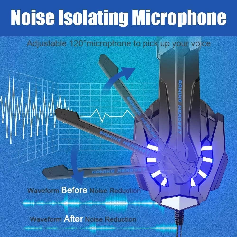 Gaming Headset Stereo Deep Bass Headphone with Microphone LED Light for PS4/PC/Laptop/Phone Gamer