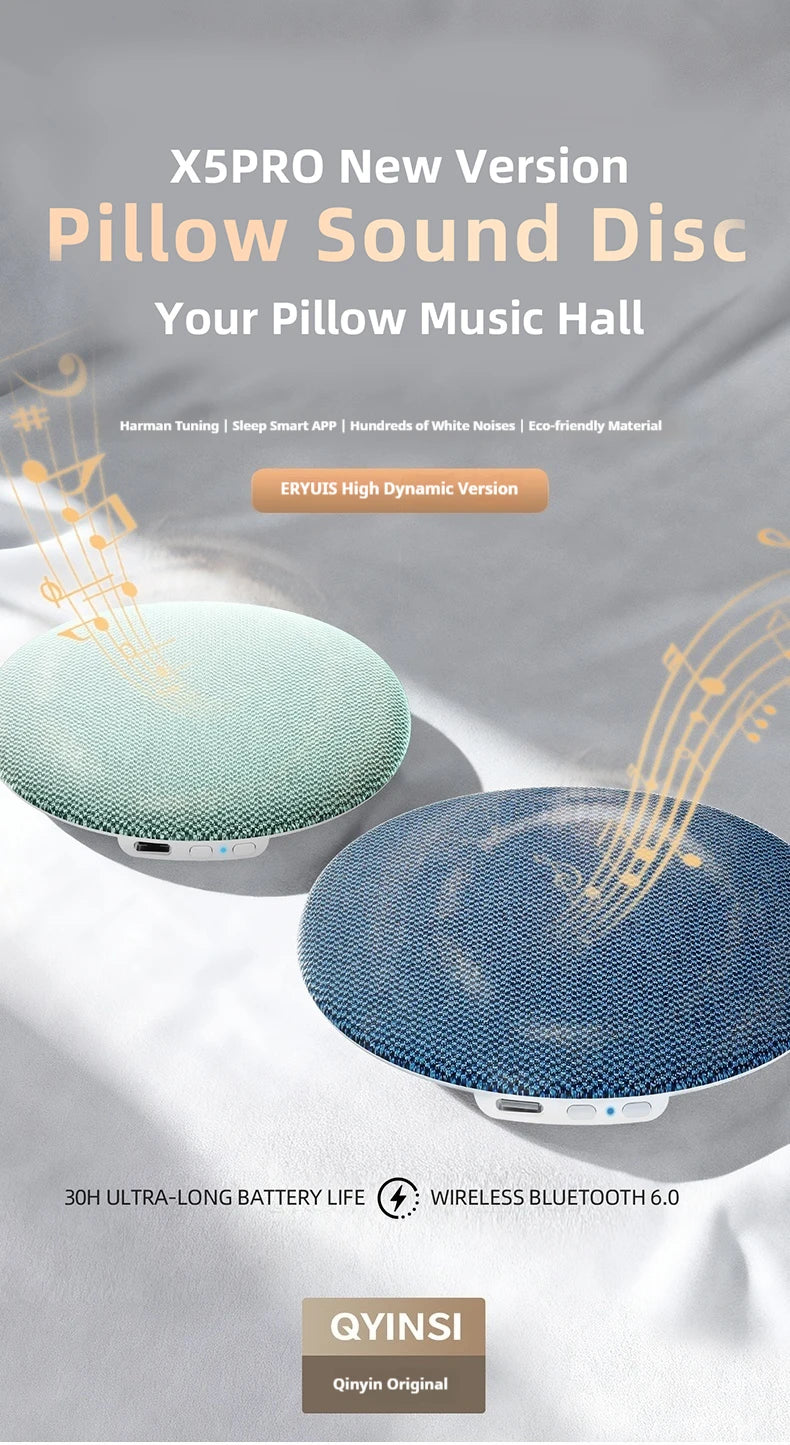 Bluetooth 6.0 Pillow Speaker for Sleeping, Ultra-Thin Under Pillow Sound Machine with White Noise HiFi Stereo Audio