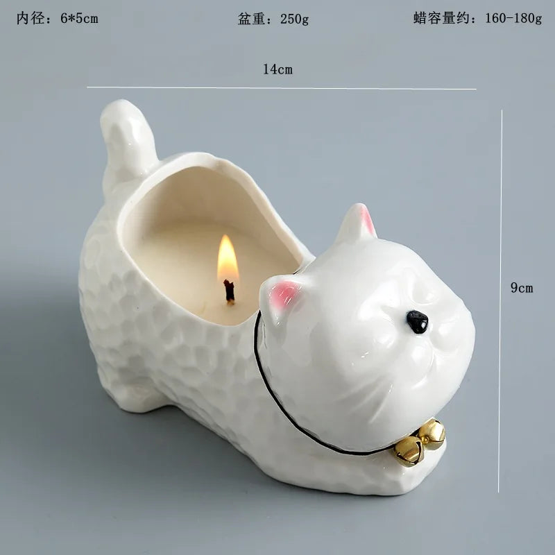 Cartoon Cat Candle Holder Ceramic Craft Atmosphere Festival Home Decoration Creative Cartoon Cat Animal Succulent Plant Pot