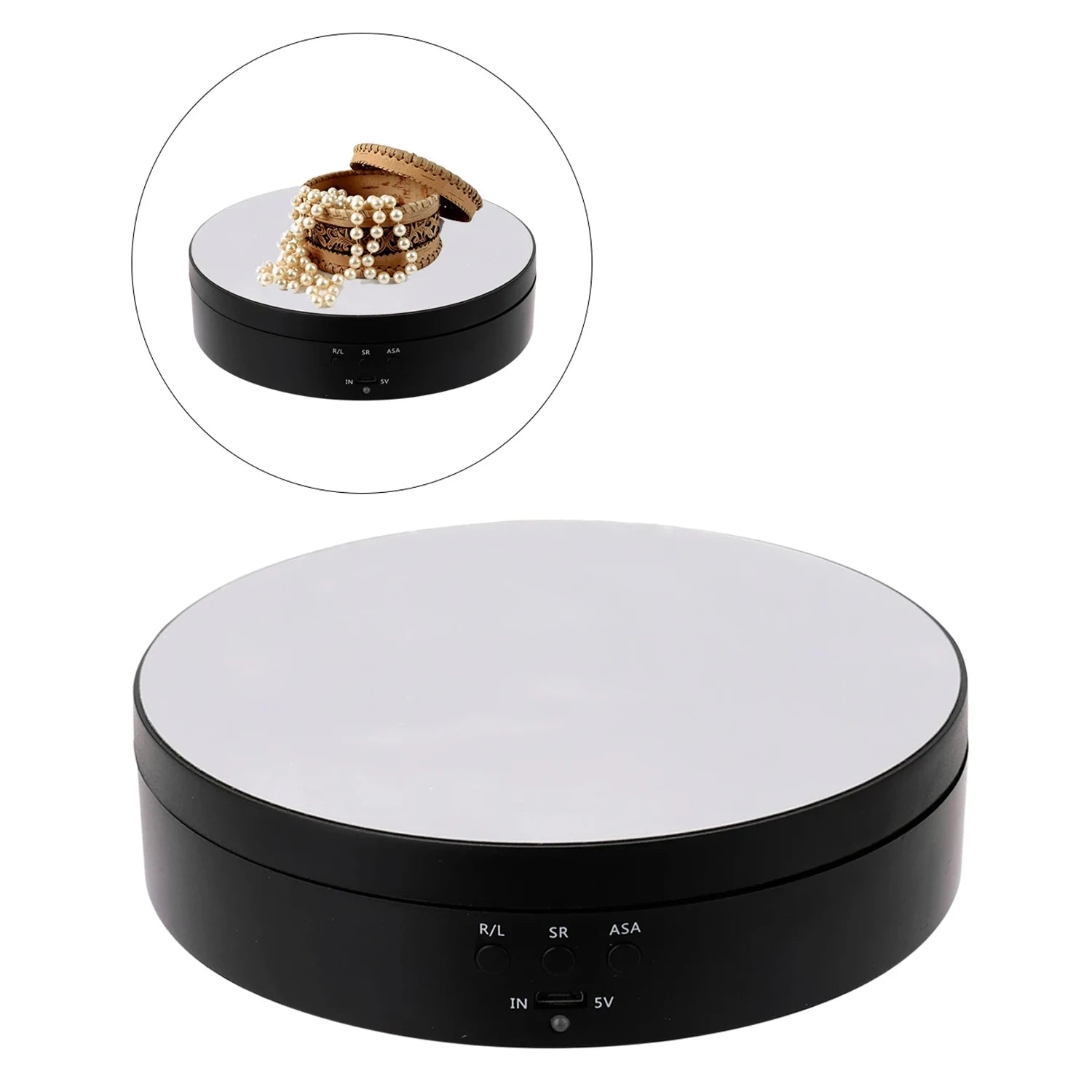 Motorised Rotating Mirror Display Stand,360 Degree Turntable, Jewellery Holder,USB Power Supply, Rotating Shooting, Three Speeds