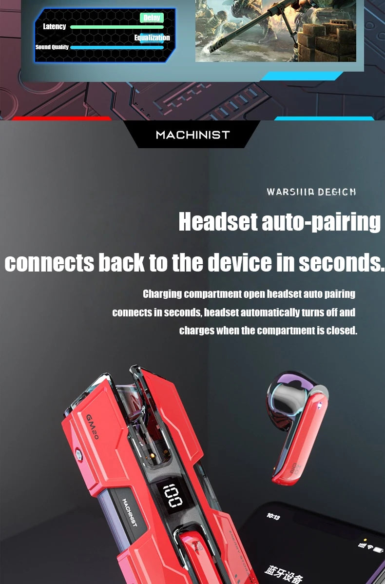 TWS Wireless Bluetooth 5.3 GM20 Gaming Headset Dual Mode High Range HiFi Stereo Audio Headset For Music