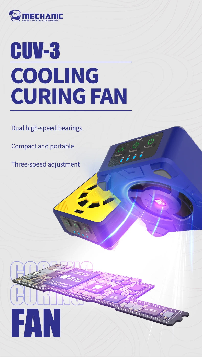 MECHANIC CUV-3 Cooling and Curing Fan Smoke Extraction For Motherboard Fast Heat Dissipation UV Curing Smoke Exhaust Fan Tools