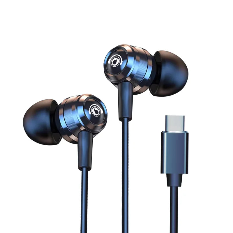 J109 Wired Earbuds with Type-C and 3.5mm Jack In Ear Headphones for Superior Sound Quality mic hifi stereo metal headphones