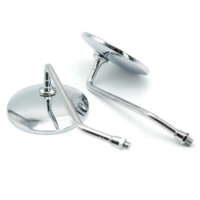 A Pair Chrome Motorcycle Scooter Mirrors Universal Motorbike Rear View Mirror 10mm Thread Round Oval Convex Mirrors