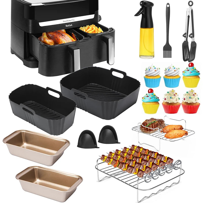 Air Fryer Accessories For 5.2L/3.1L Dual Zone Basket Silicone Air Fryer Liners Airfryer Baking Grill Racks Oven Cooking Trays