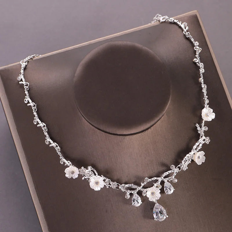 Fashion Flower Rhinestone Zircon Wedding Necklace Earring Set for Bridal Jewelry Women Wedding Dresses Accessories Party Gift