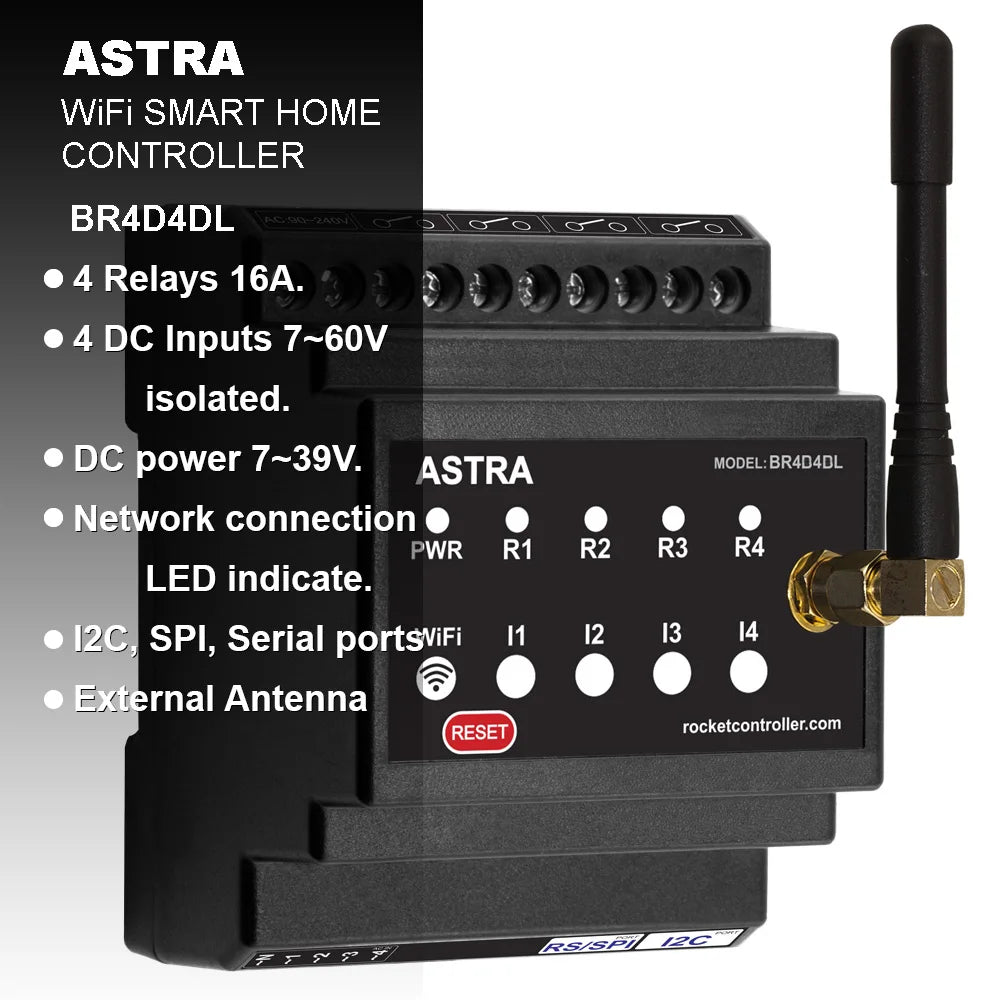 Basic Smart Home controller. WiFi, Bluetooth. Input/Output. TASMOTA firmware. MQTT protocol. Compatible Home Assistant. ESP32