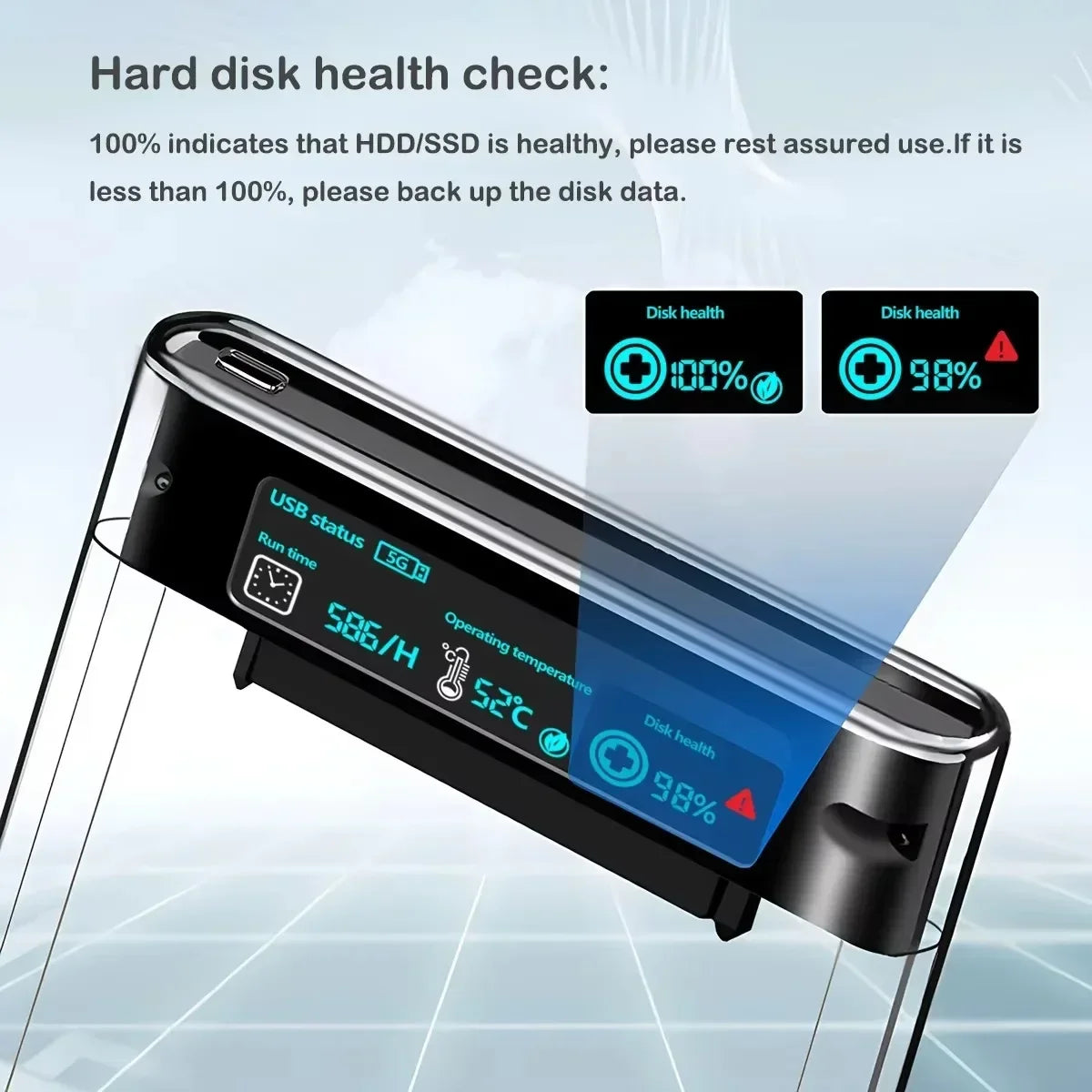Smart Display HDD Case 2.5 Inch Transparent HDD Enclosure SATA to USB 3.0 External Shell SATA HDD SSD Storage Case for Laptop PC