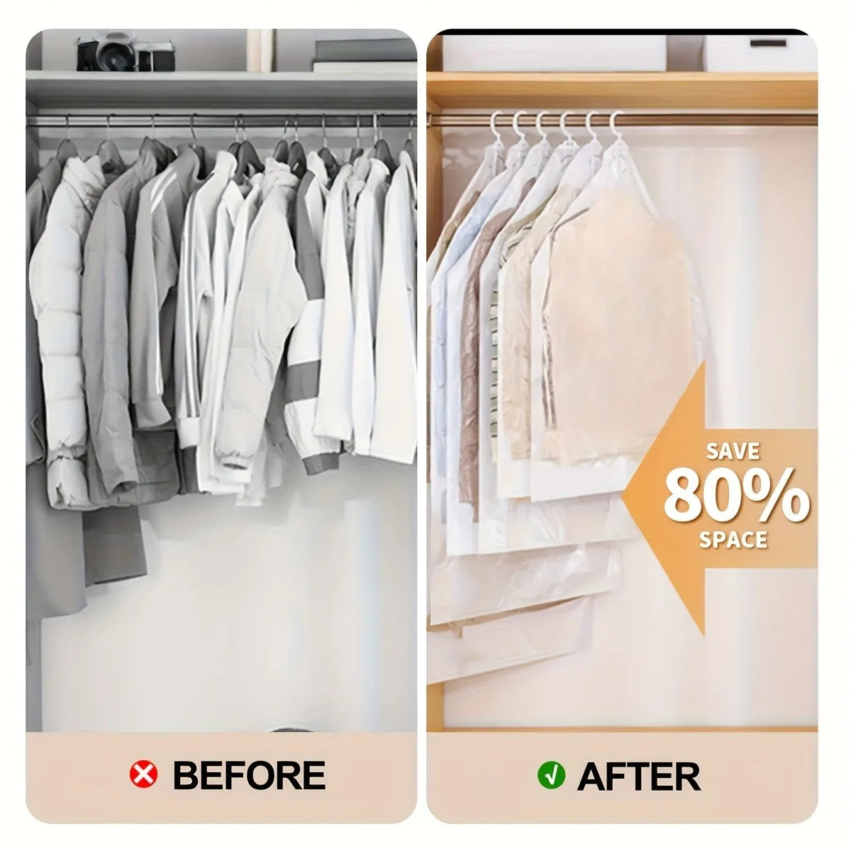 8pcs Hanging Vacuum Sealer Bags Compatible for Clothes,Suits, Jackets - Space Saving Wardrobe Organizer with,Vacuum Storage Bags