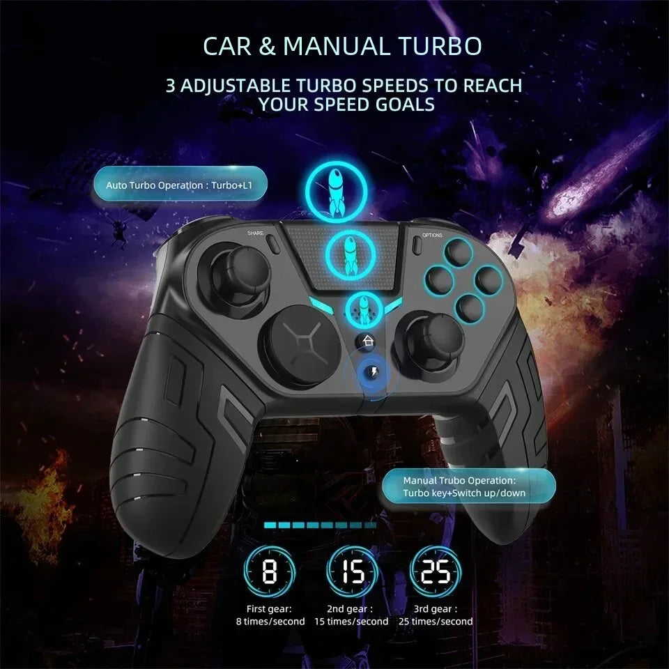 GAMINJA Wireless Controller Dual Vibration Bluetooth Gamepad With Programmable Turbo Function For PS4 Console PC Joystick